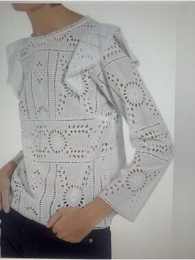 The Kooples White Eyelet Ruffle Long-Sleeve Top - Women